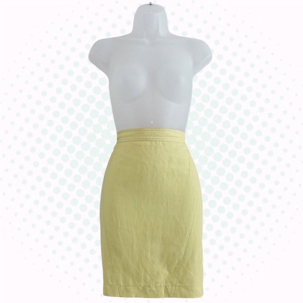 Vintage 90s Thierry Mugler Pastel Butter Yellow Mini Pencil Skirt Size IT 44